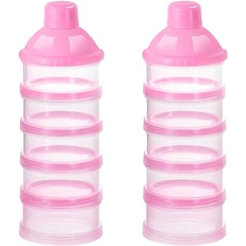 Accmor 2pcs Baby Formula Dispenser On The Go, 5 Layers Stackable Formula Dispenser Formula Containers for Travel, Baby Milk Powder Kids Snack Container, BPA Free, Pink