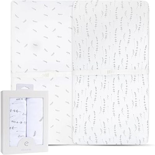 Changing Pad Cover 2 Pack - Baby Changing Pad Cover with 100% Jersey Cotton - Changing Pad Covers for Girls and Boys, Newborn Essentials (Forest Grey Leaf & Floral)