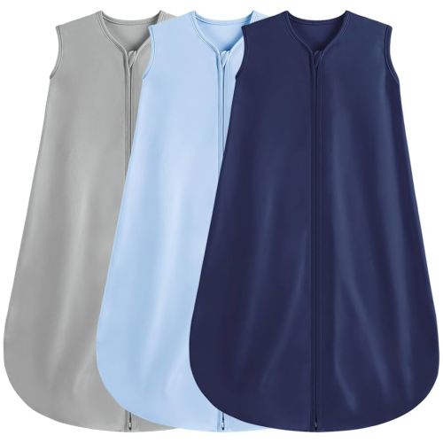 3 Pack Baby Sleep Sack 6-12 Months 100% Rayon Cotton Baby Sleeping Bag 2-Way Zipper Toddler Wearable Blankets,Comfy Stretchy TOG 0.3(Medium)