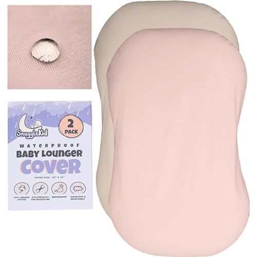 100% Waterproof Baby Lounger Cover - 2-Ply Organic Cotton Slipcovers Keep Your Lounger Clean & Your Baby Comfy - Machine Washable - (Lounger Not Included) - 2-Pack Includes Cream & Peach