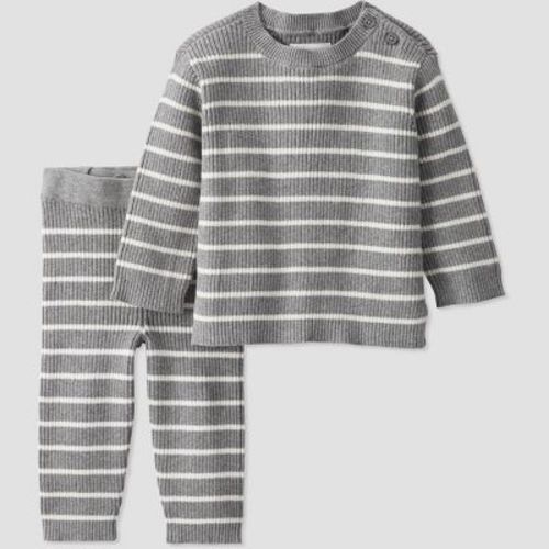 Little Planet By Carter's Organic Baby Knit Striped Pullover Sweater & Pull-on Pants Set - Gray Newborn