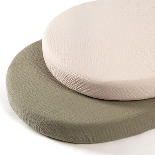 lulumoon Baby Muslin Bassinet Sheets: Cotton Bassinet Sheets Neutral for Boys and Girls - Fitted for Oval Rectangle or Hourglass