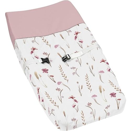 Sweet Jojo Designs Boho Floral Garden Flower Girl Baby Changing Pad Cover Infant Newborn Diaper Table Change Mat Sheet Pink Watercolor Bohemian Farmhouse Wildflower Vintage Shabby Chic Wheat Nature