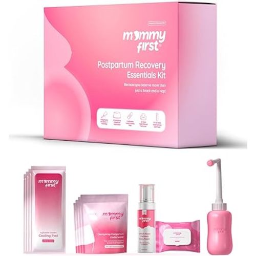 Mommy First® Postpartum Essentials Recovery Kit – Thinnest Perineal Ice Packs, Witch Hazel Healing Foam, Witch Hazel Liners, Upside Down Peri Bottle & Postpartum Underwear for Postpartum Recovery