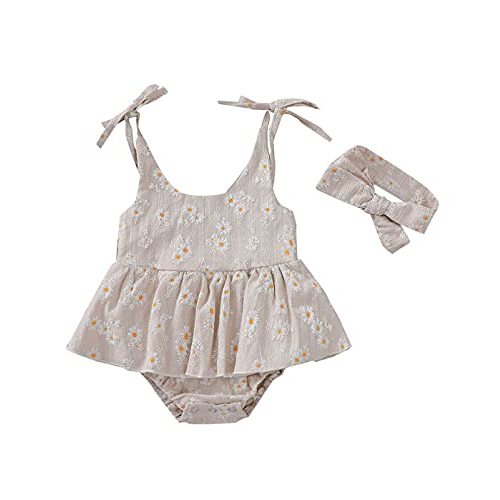 Baby Girls Daisy Playsuits Bodysuit+Headband Print Halter Romper Floral Jumpsuit Infant Onesie Summer Clothes