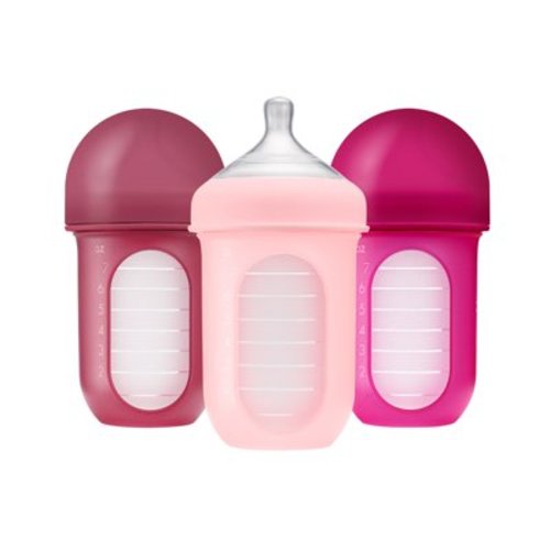 Nursh Silicone Baby Bottles with Collapsible Silicone Pouch - 8 fl oz/3pk - Pink
