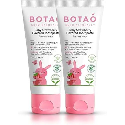 Fluoride Free Baby Toothpaste | Natural Toddler Toothpaste | Strawberry Flavored - Training Toothpaste for Toddlers | EWG Verified, Vegan, SLS Free, Safe to Swallow, Aloe Vera (2Pack)