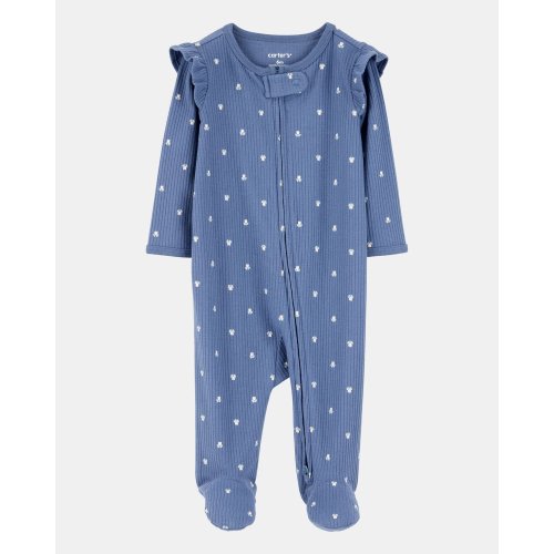 (6m)Baby Girl Mini Floral 2-Way Zip Ribbed Sleep & Play Pajamas - Blue | Carter's