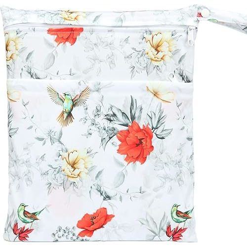 Wet Bag Baby Cloth Diaper Nappy Insert Reusable Washable With Two Zippered Pockets (Red Poppy)