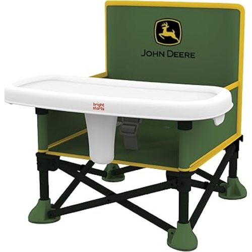 Bright Starts John Deere Pop 'N Sit Portable Booster Chair, Floor Seat, Indoor/Outdoor Use, Compact Fold, Green and Yellow, 6 Mos - 3 Yrs