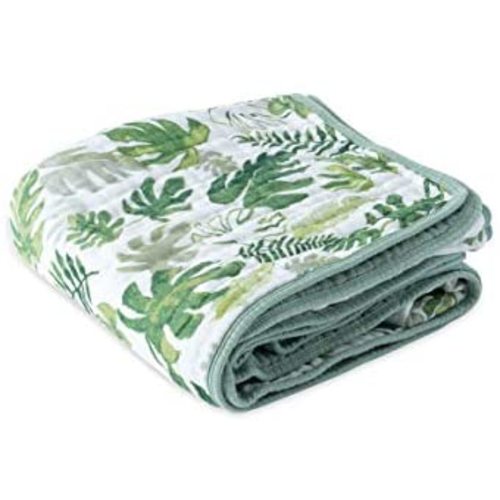 Little Unicorn – Tropical Leaf Cotton Muslin Quilt Blanket | 100% Cotton | Super Soft | Babies and Toddlers | Large 47” x 47” | Machine Washable