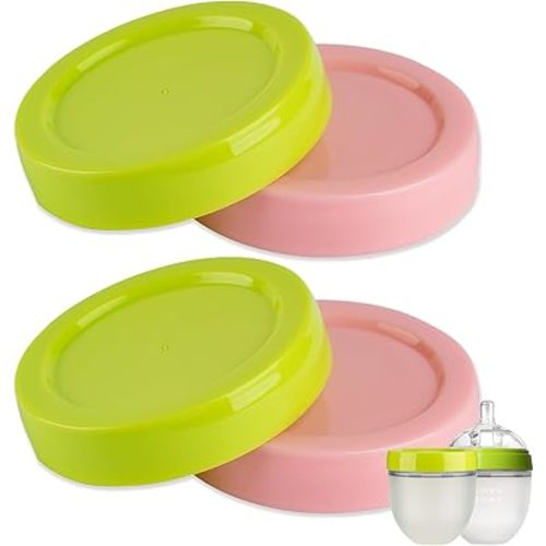 (4-PCs) Travel Bottle Caps Compatible with Como tomo Bottles, Storage Caps Lids for Comotomo Bottles - Pink Green