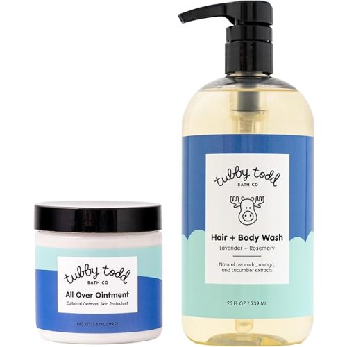 TUBBY TODD's Baby Body Wash & All Over Ointment Eczema Set - Gentle, Hypoallergenic Skincare for Newborns & Toddlers - 25oz, Lavender Rosemary