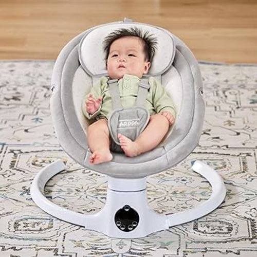 HARPPA Electric Baby Swing for Infants with Music Speaker, 5 Adjustable Speeds, 5-Point Safety Harness, Timer Function, Compact Design for Indoor & Outdoor Use,Grey