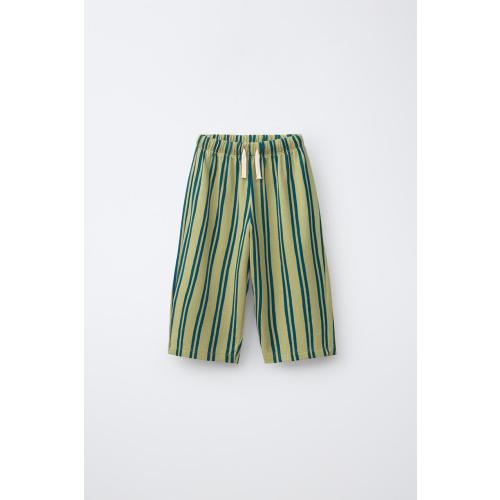STRIPED FLEECE WIDE LEG PANTS - Green | ZARA United States