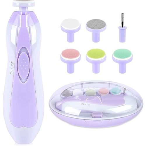 Baby Nail Trimmer Electric,Baby Nail Clippers, 6 in 1 Baby Nail File,Nail File Baby Grooming Kit Manicure Set for Toddler or Adults (Purple)