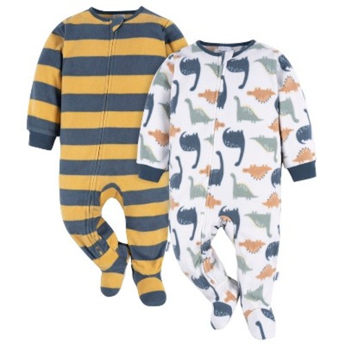 Gerber Baby & Toddler Boys' Blanket Sleepers, Dinos & Wide Stripe, 2-Pack, 3-6 Months