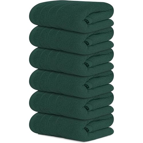 Tens Towels Pack of 6 Hand Towels, 100% Cotton, Lighter Weight, Quick to Dry, 16 x 28 Inches, Super Soft & Absorbent, Perfect for Bathroom & Kitchen (Hunter Green)