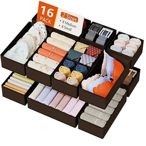 DIMJ Drawer Organizer Clothes Storage - 16 Pack Baby Dresser Organizer for Nursery, Foldable Drawer Dividers for Bedroom Closet Organization, Fabric Storage Bins for Socks, Underwears, Bras