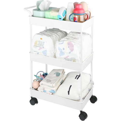 Baby Diaper Caddy, Plastic Movable Cart for Newborn Nursery Essentials Diaper Storage Caddy Organizer for Changing Table & Crib, Easy to Assemble, Beige