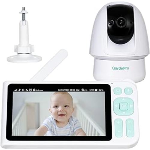 GardePro Video Baby Monitor with 3000ft Long Range, 5” Display, 1080p FHD Camera, 2-Way Audio, No WiFi, Super Clear Night Vision, 5000mAh Battery, Pan Tilt Zoom, Lullabies, White