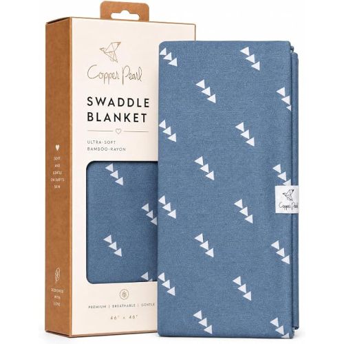 Copper Pearl Swaddle Blankets for Newborns | Soft Stretchy Receiving Blankets for Boys and Girls | Large 46 x 46 Inch Baby Blankets | Lightweight and Breathable Swaddles | Navy & White Triangles North