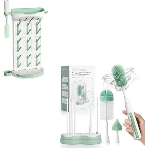 Momcozy DIY Larger Bottle Drying Rack for 18 Bottles 7 in 1 Electric Bottle Brush Kit