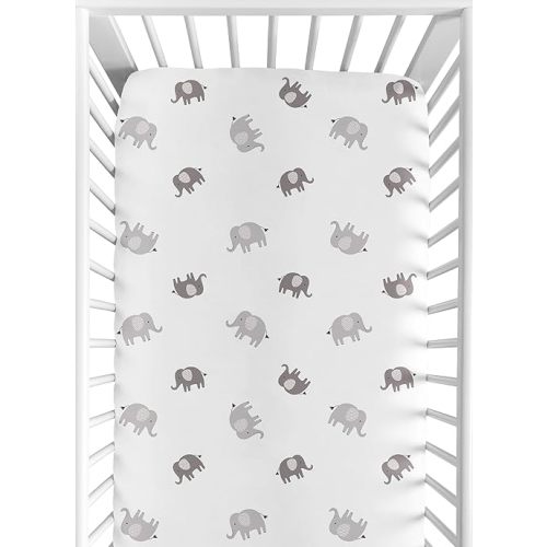 Sweet Jojo Designs Grey and White Boho Bohemian Elephant Boy Girl Gender Neutral Unisex Baby Fitted Crib Sheet Infant Newborn Nursery Toddler Bed Room Standard Mattress Safari Animals Modern Patterned