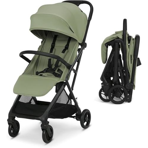 Delta Children Icon Ultra Compact Lightweight Everyday & Travel Stroller - One-Hand Fold - Only 15.6 lbs- Fits in Overhead Compartments - Greenguard Gold Certified - Multi-Position Recline, Sage Green