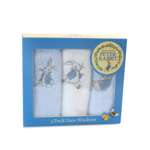 Peter Rabbit 'Hop Little Rabbit' 3 Pack Face Washers - Blue