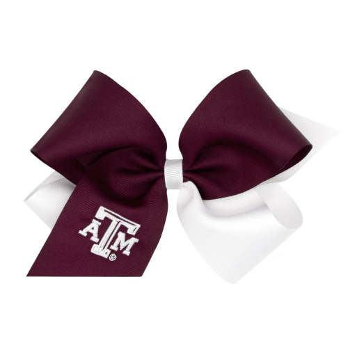 King Two Tone Collegiate Embroidered Grosgrain Hair Bow- Texas A&M
