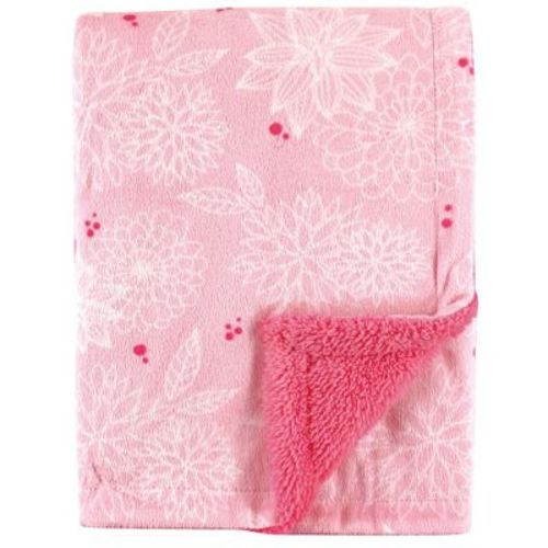 Hudson Baby Infant Girl Plush Blanket With Faux Shearling Back, Floral, One Size