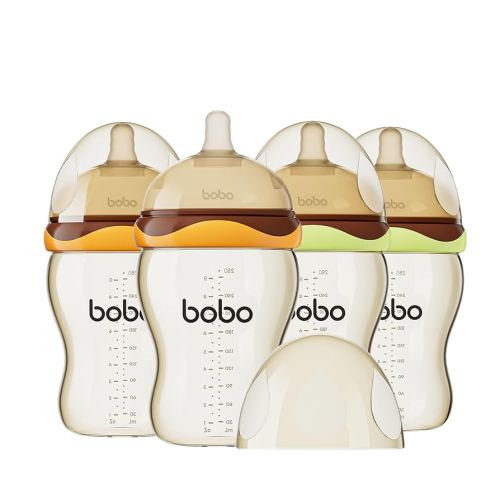 YOHKOH Baby Bottles - Newborn Wide Neck Baby Bottles with Slow Flow Breast-Like Nipple, PPSU Anti-Colic Bottles Breastfeeding System (Multicolour, 9.4oz (Pack of 4))