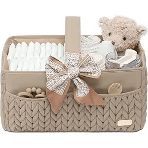 Luxurious Baby Diaper Caddy, Nursery Storage Basket for Newborn Essentials, Travel Baby Basket for Diapers Baby Wipes, Organizer Tote Bag Storage Bin, Baby Shower Gifts(Beige)