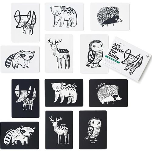 Wee Gallery Art Cards for Baby, Durable High Contrast Black and White Animal Flashcards for Newborns, Brain Development, Sensory Toys, Tummy Time Essentials for Infant and Toddler - Woodland Animals