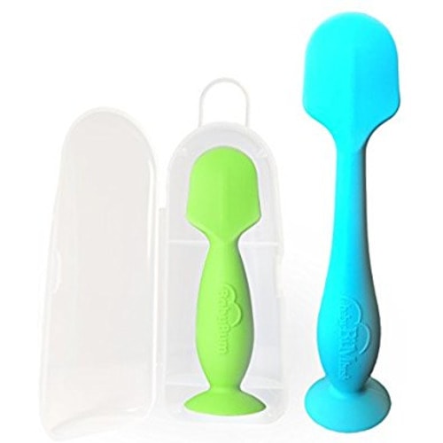 Baby Bum Brush, Original Diaper Rash Cream Applicator, Soft Flexible Silicone Brush, Unique Gift + Mini Diaper Rash Cream Applicator with Travel Case, [Blue + Green] - Blue & Green