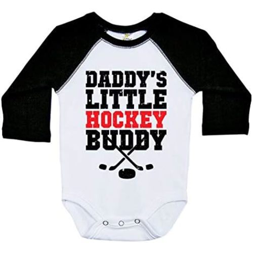 Hockey Raglan Onesie, Daddy's Little Hockey Buddy, Long Sleeve Baby Onesie