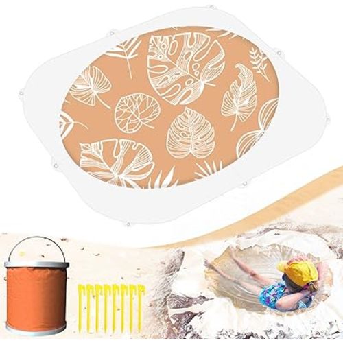 Baby Beach Pool, 2-in-1 Waterproof Beach Blanket & Kiddie Pool, 6.5 x 6.5 Feet Portable & Foldable Baby Pool for Beach w/Collapsible Water Bucket, Stakes, Easy to Set Up & Clean (Terracotta)