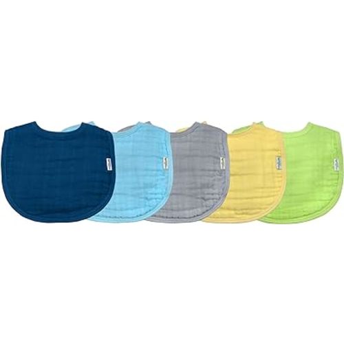 green sprouts Muslin Bibs made from Organic Cotton (5 pack)| 4 absorbent layers protect from sniffles, drips, & drools | 100% Organic cotton muslin, Adjustable snap closure, Machine washable