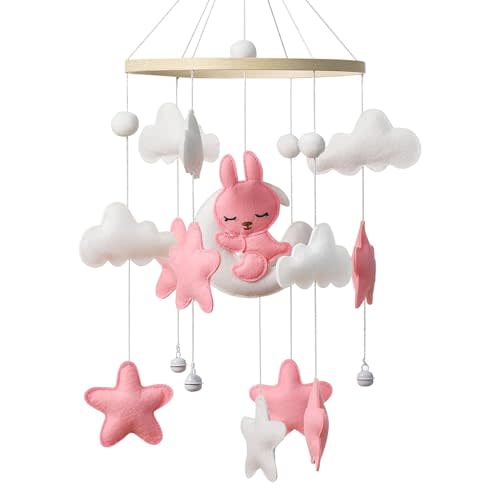 Baby Crib Mobile - Rabbit Mobile for Crib, Bunny Felt Cloud Nursery for Boys and Girls, Baby Bassinet Mobile Toy - Shower Set for Infant Bedroom Hanging Decoration