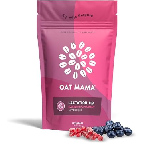 Oat Mama Lactation Tea for Breastfeeding Moms - Blueberry Pomegranate | Breastfeeding Essentials for Milk Supply Increase | Organic Lactation Support & Postpartum Recovery