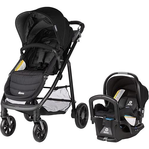 Diono Quantum 4 3-in-1 Travel System with LiteClik 30 R SafePlus Infant Car Seat and Base, Rear-Facing for Infants 4-30lbs, Includes Infant Car Seat Folding Stroller and Toddler Seat (Black Jet)