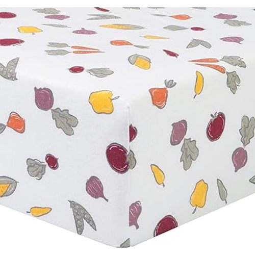 Farmers Market Deluxe Flannel Fitted Crib Sheet-Garden Veggie Scatter Print Cotton Flannel, Fully Elasticized, 10 in Deep Pockets, Fits Standard Crib Mattress 28 in x 52 in