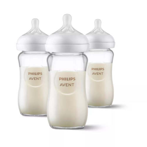 Philips Avent Glass Natural Baby Bottle With Natural Response Nipple 8oz. 3 pack