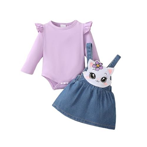 Kucnuzki Newborn Baby Girl Clothes Toddler Long Sleeve Ruffle Romper Top Infant Skirt Set Little Girl Overall Dress