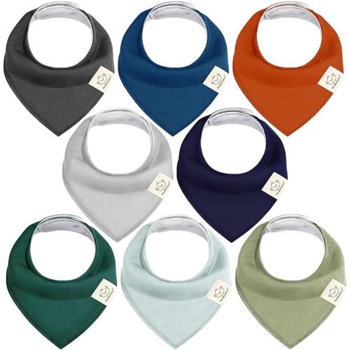KeaBabies 8-Pack Organic Baby Bandana Drool Bibs for Boys Girls - Soft Cotton Drooling & Teething Bibs for Infants, Toddlers, Super Absorbent Cotton Bandana Bibs for Baby Boy & Girl, Unisex (Hunter)