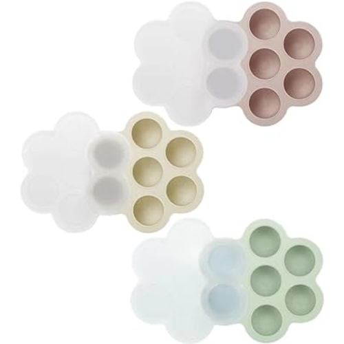 PandaEar 3 Pack Baby Food Freezer Tray with Lids, Silicone Baby Fruit Food Feeder Teether Tray, Baby Food Storage Container Ice Cube Tray Maker for Homemade Baby Food (Pink/Green/Linen)