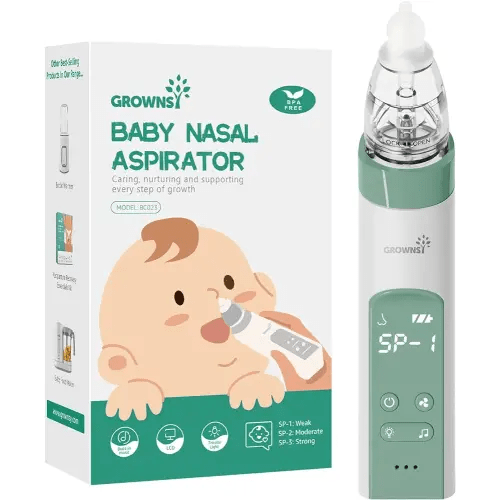 Nasal Aspirator for Baby, Electric Nose Aspirator for Toddler, Baby Nose Sucker, Automatic Nose Cleaner with 3 Silicone Tips, Adjustable Suctions, Music and Light Soothing Function (Green)