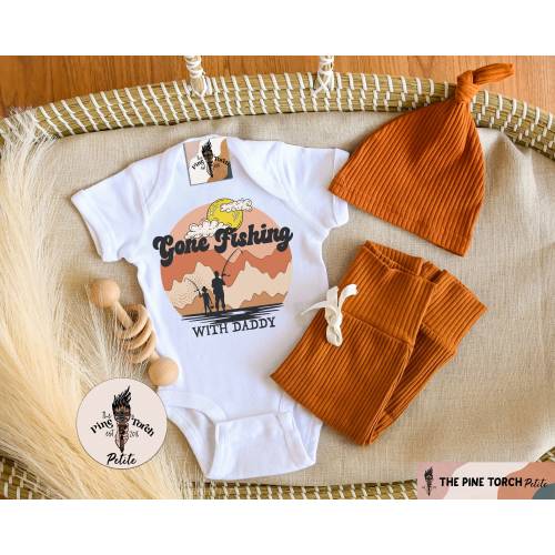 Gone fishing with daddy bodysuit, daddy&#39;s fishing buddy shirt, fishing baby clothes, boy fishing one piece, walk crawl fish shirt, fishing