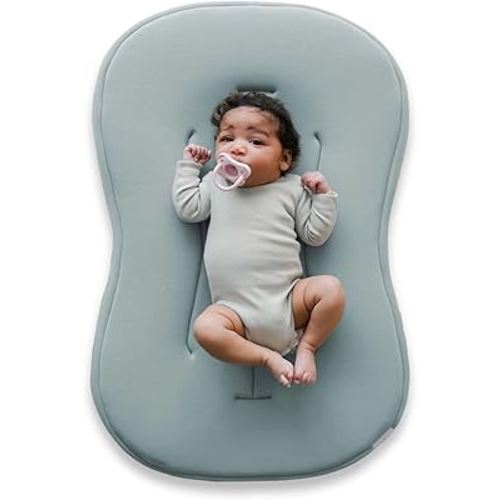 snuggle me® Baby Lounger Curve (0-6 Months) - Premium Organic Cotton with Foam Core, Machine-Washable Cover, Buttery-Soft & Breathable Infant Lounger with Travel Bag (30 in x 20 in x 1.9 in) - Slate